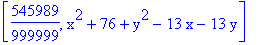[545989/999999, x^2+76+y^2-13*x-13*y]